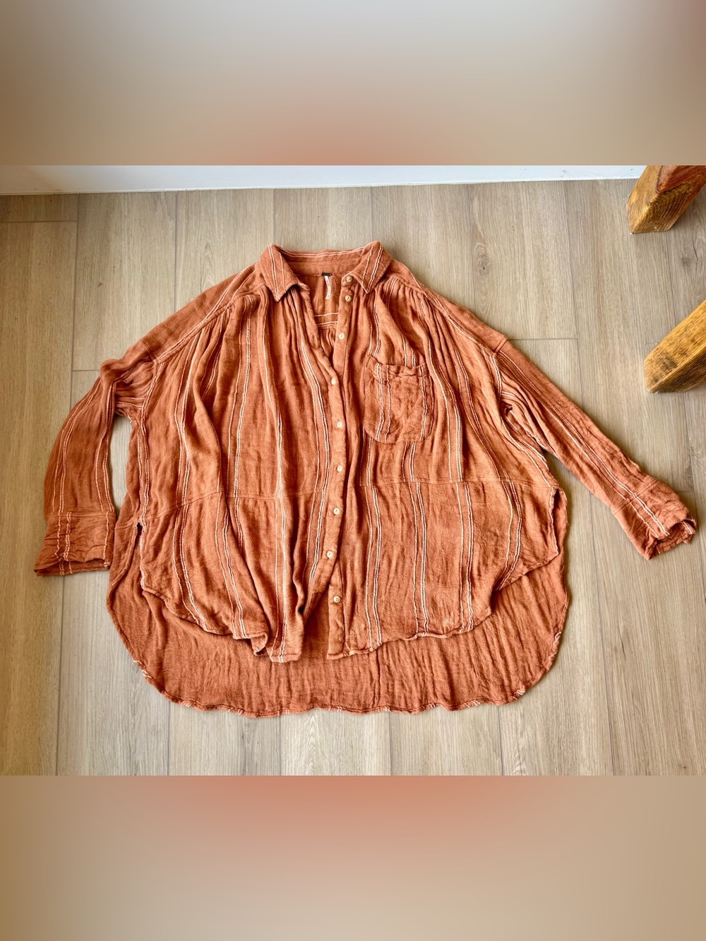 Free People Summer Daydream Buttondown S Rust Oversized Striped Shirt